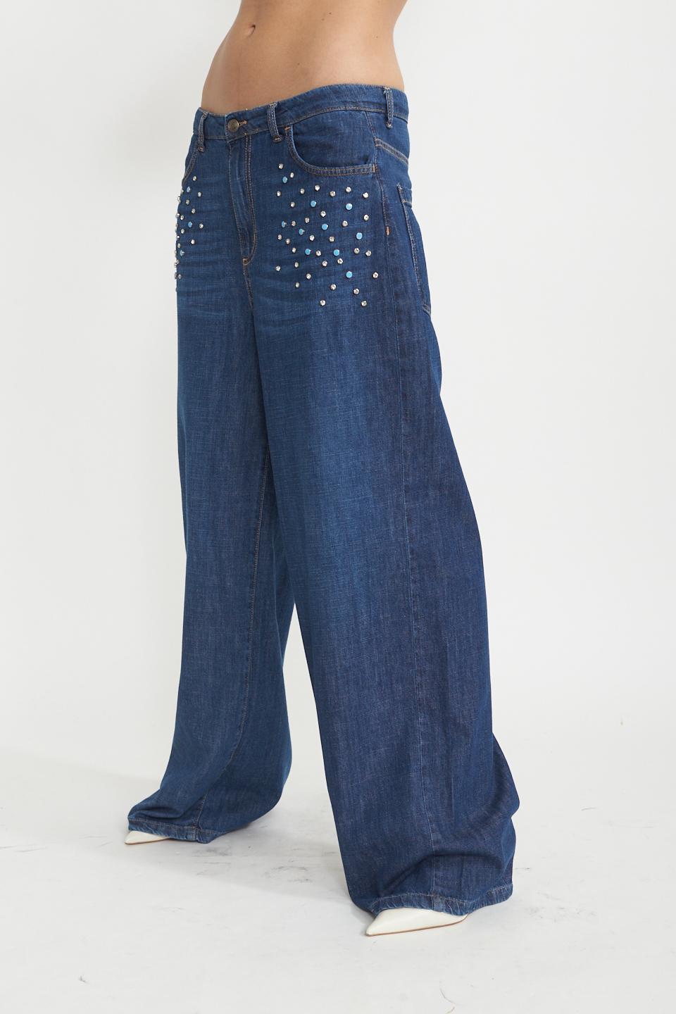 Jeans doppio wide-leg strass denim blu - Primavera Estate 2025 | Brend