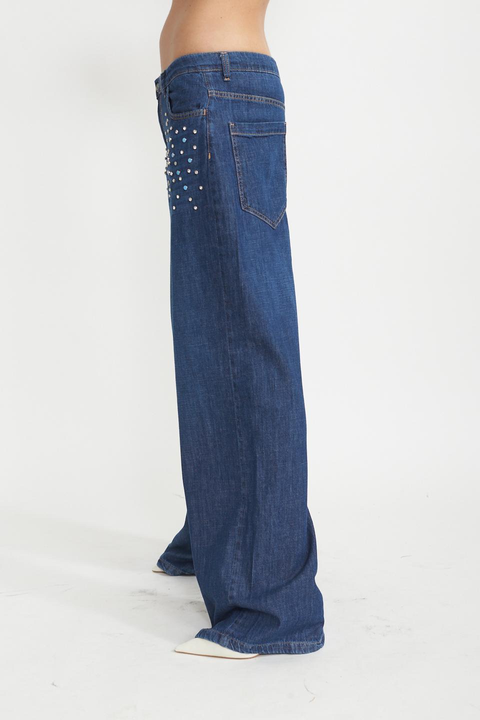 Jeans doppio wide-leg strass denim blu - Primavera Estate 2025 | Brend