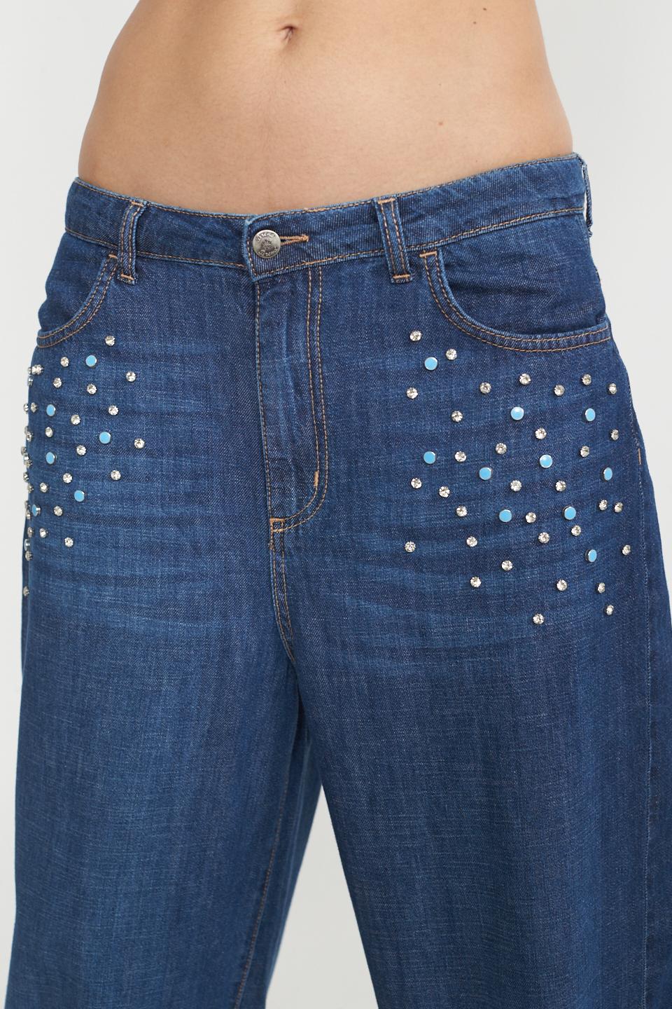 Jeans doppio wide-leg strass denim blu - Primavera Estate 2025 | Brend