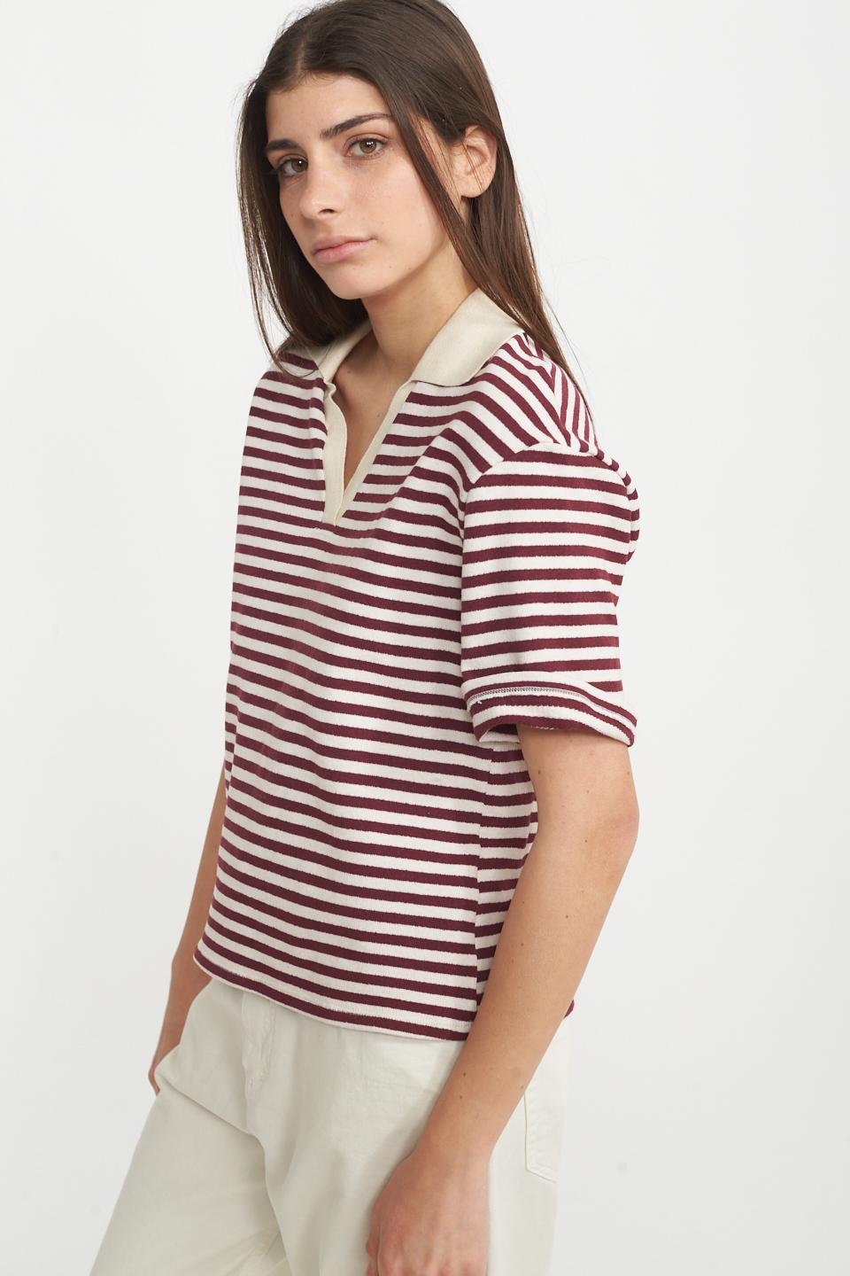 Maglia polo rigata rigo bordeaux - Primavera Estate 2025 | Brend