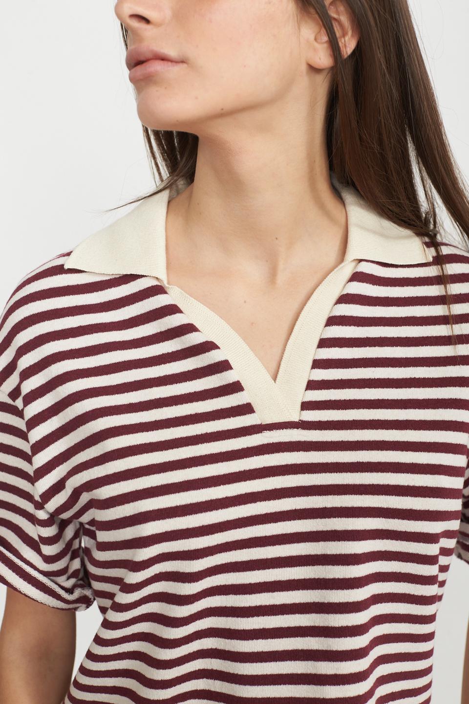 Maglia polo rigata rigo bordeaux - Primavera Estate 2025 | Brend
