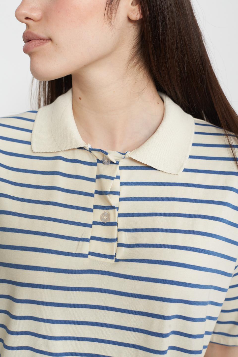 Maglia modello polo rigata rigo jeans/panna - Primavera Estate 2025 | Brend