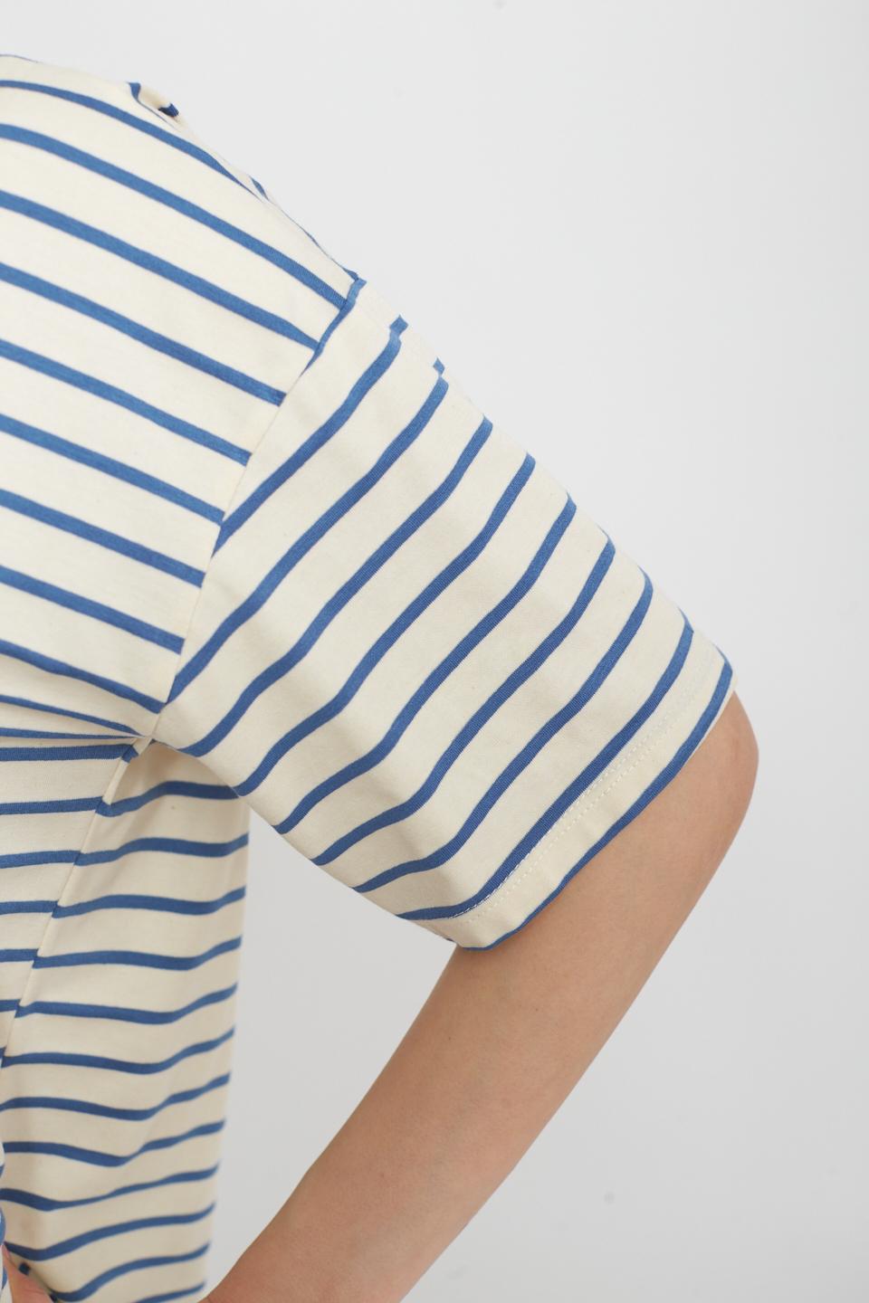 Maglia modello polo rigata rigo jeans/panna - Primavera Estate 2025 | Brend