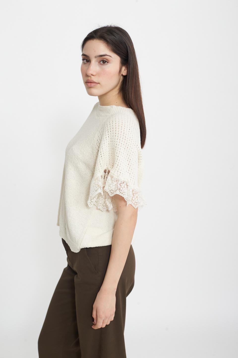 Maglia mezza manica traforata latte mac - Primavera Estate 2025 | Brend