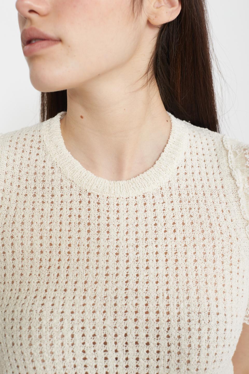 Maglia traforata maniche rouches latte macchiato - Primavera Estate 2025 | Brend