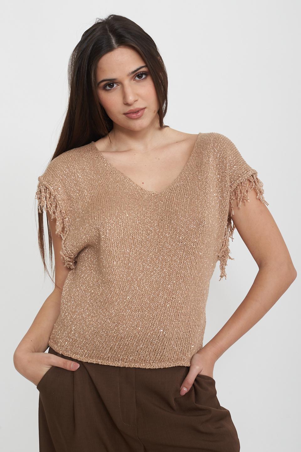 Maglia laminata frange beige/oro - Primavera Estate 2025 | Brend