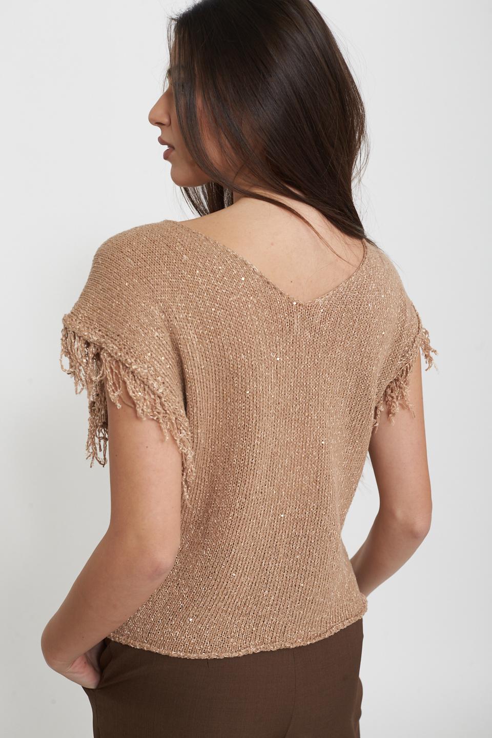 Maglia laminata frange beige/oro - Primavera Estate 2025 | Brend