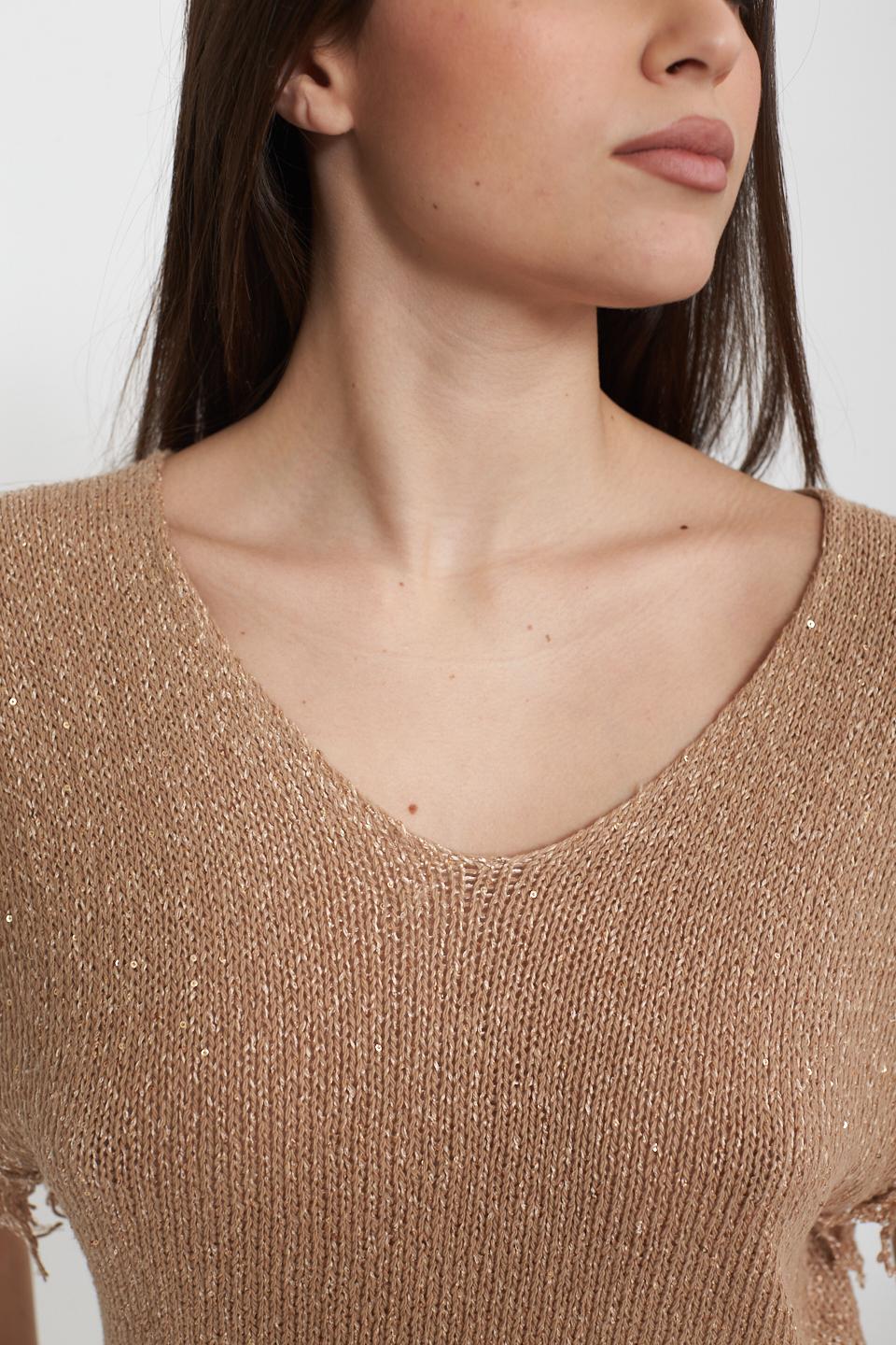 Maglia laminata frange beige/oro - Primavera Estate 2025 | Brend