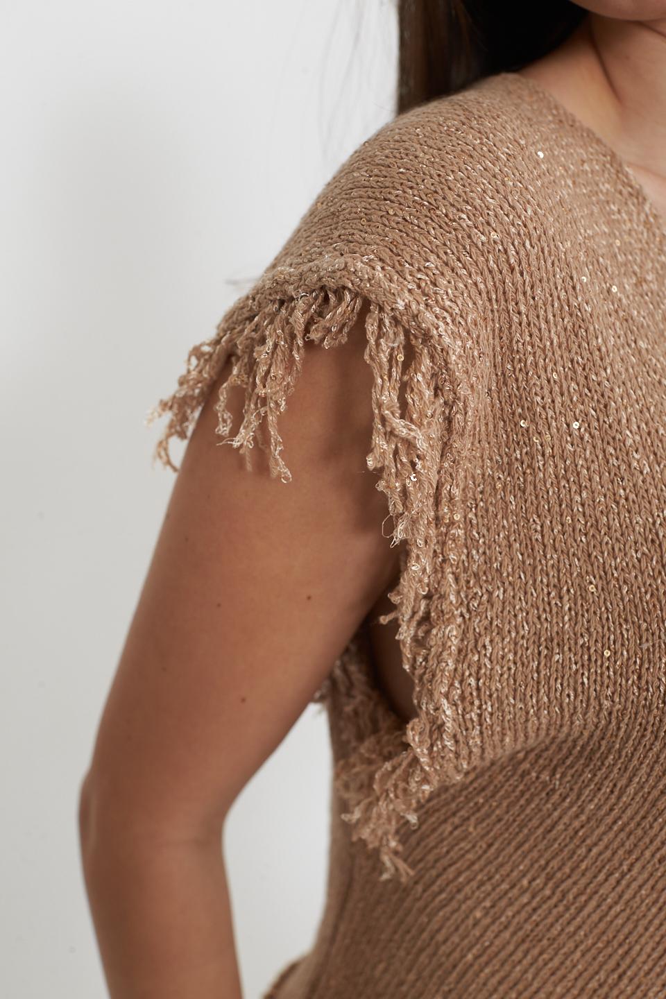 Maglia laminata frange beige/oro - Primavera Estate 2025 | Brend