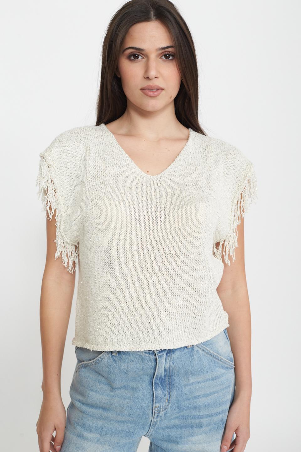 Maglia laminata frange panna - Primavera Estate 2025 | Brend