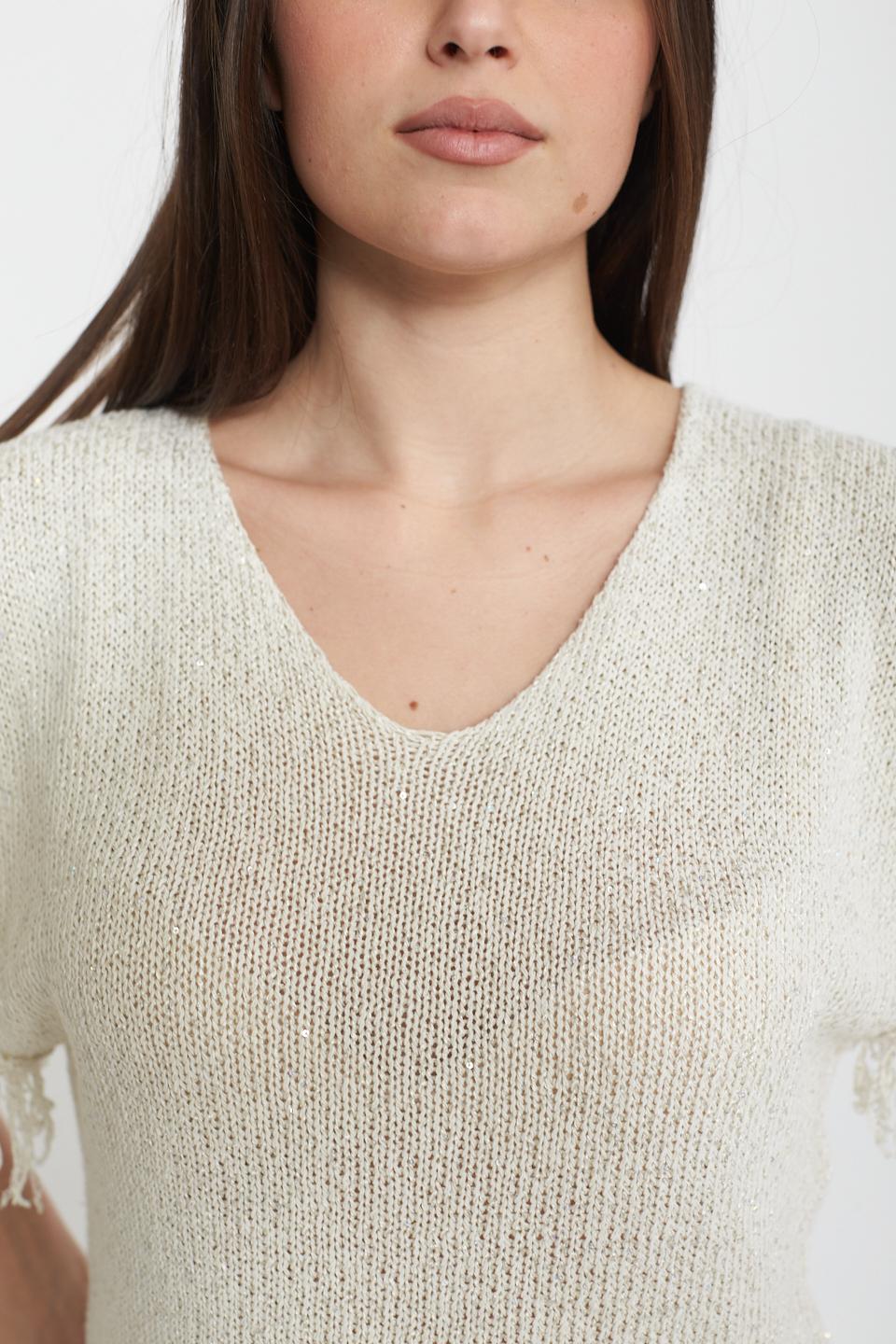 Maglia laminata frange panna - Primavera Estate 2025 | Brend