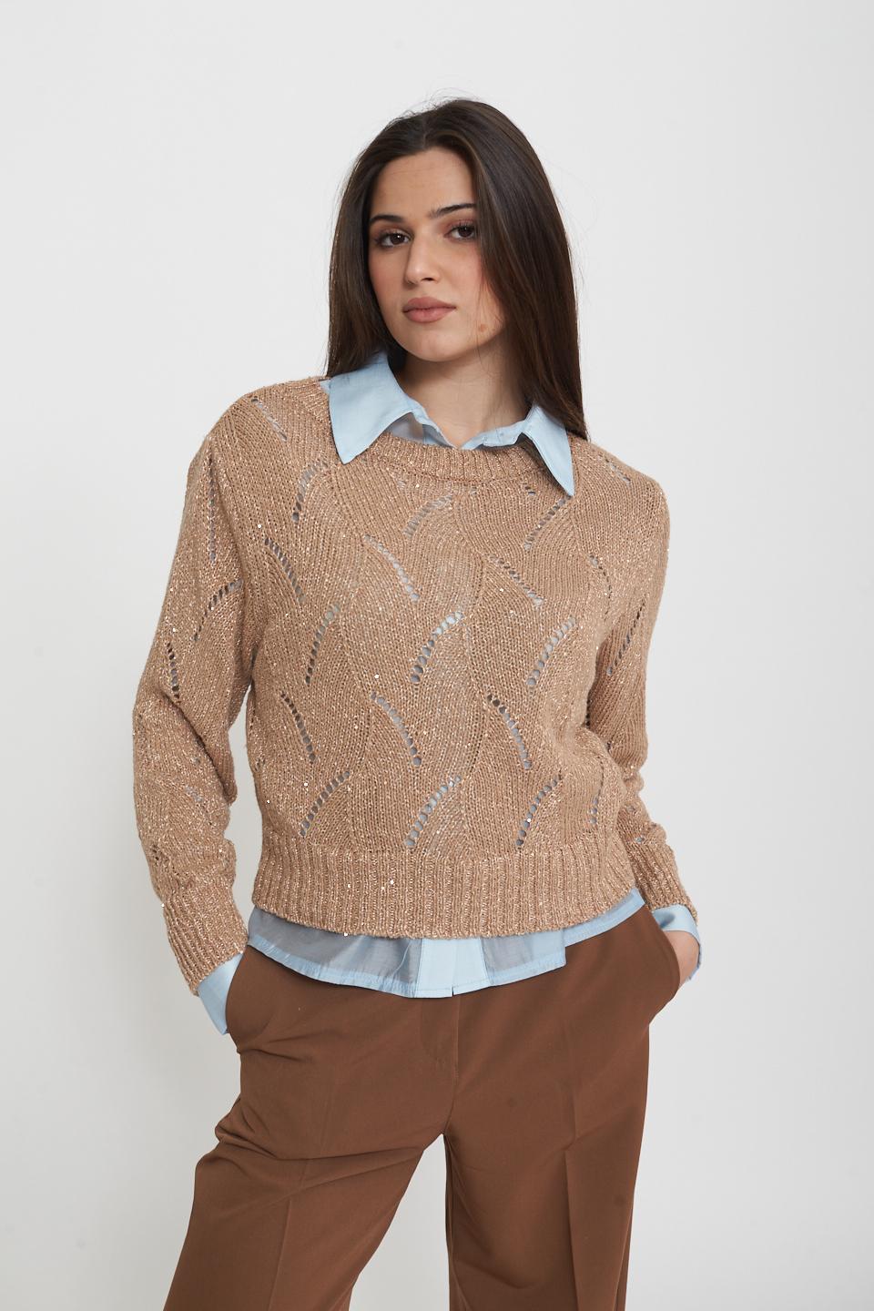 Maglia laminata piccoli trafori beige/oro - Primavera Estate 2025 | Brend