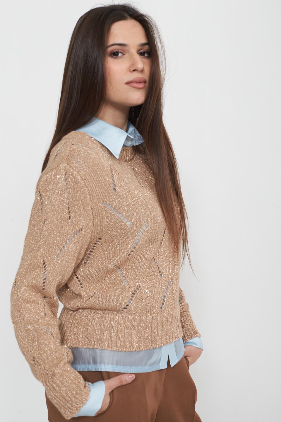 Maglia laminata piccoli trafori beige/oro - Primavera Estate 2025 | Brend