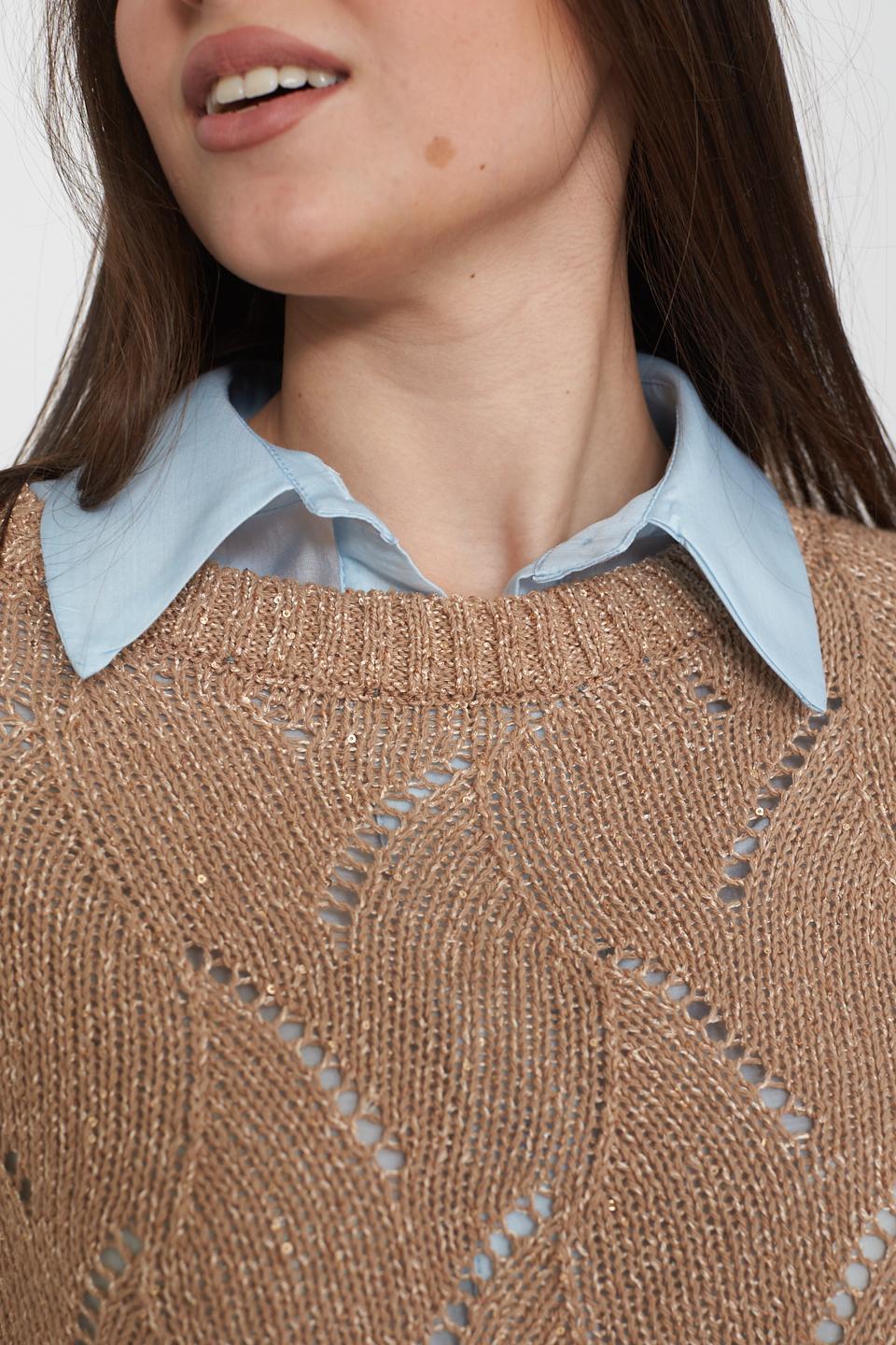 Maglia laminata piccoli trafori beige/oro - Primavera Estate 2025 | Brend