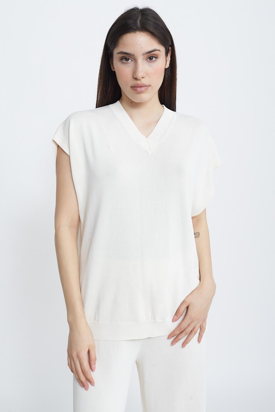 Gilet scollo V filo latte macchiato - Primavera Estate 2025 | Brend