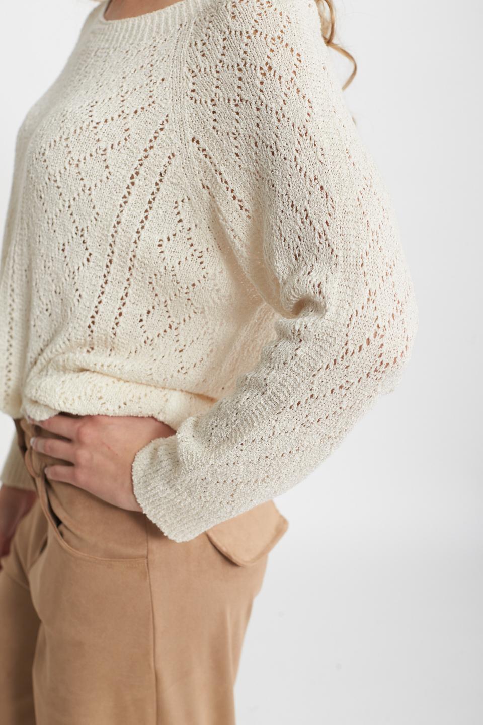 Maglia scollo barca traforata latte macchiato - Primavera Estate 2025 | Brend