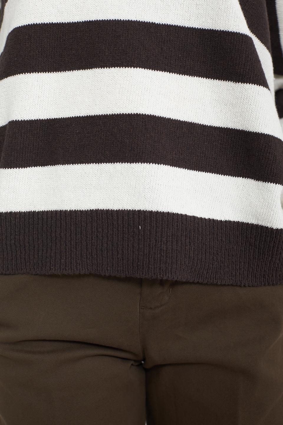 Maglia scollo v righe panna/cacao - Primavera Estate 2025 | Brend