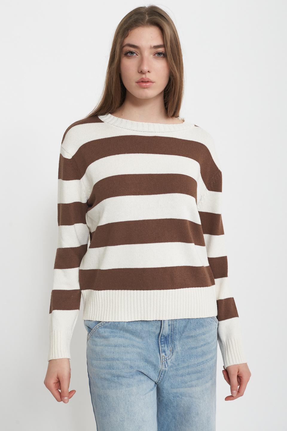 Maglia paricollo rigata rigo cacao - Primavera Estate 2025 | Brend