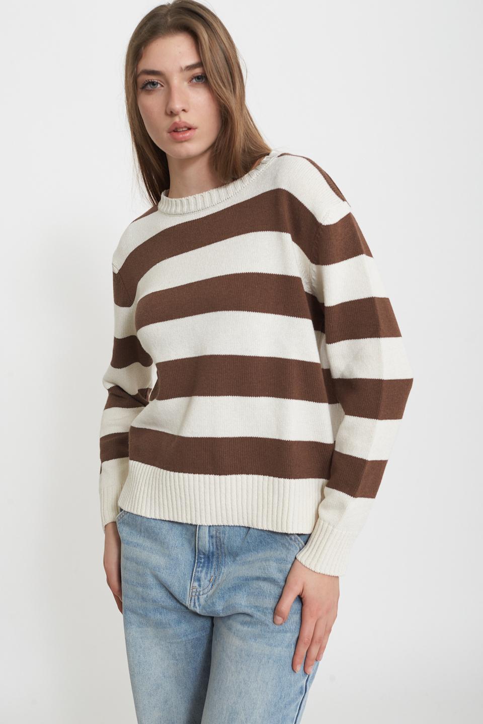Maglia paricollo rigata rigo cacao - Primavera Estate 2025 | Brend