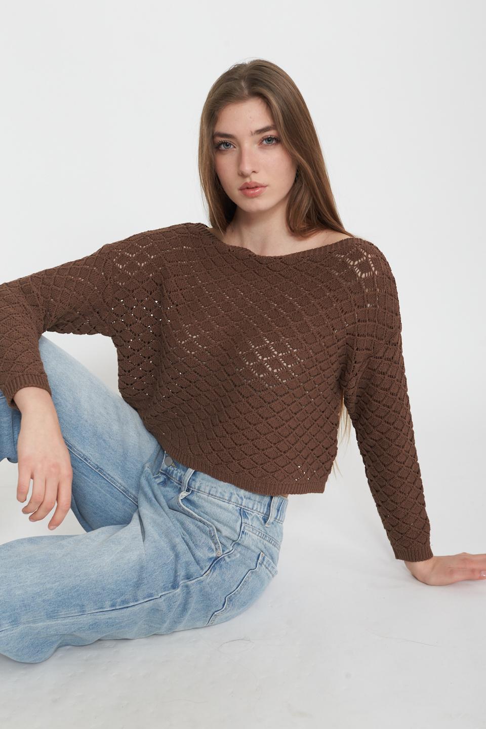 Maglia scollo barca traforata cacao - Primavera Estate 2025 | Brend