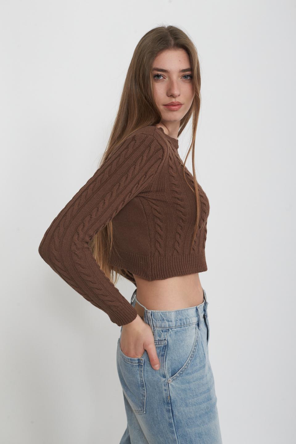 Maglia crop treccia cacao - Primavera Estate 2025 | Brend