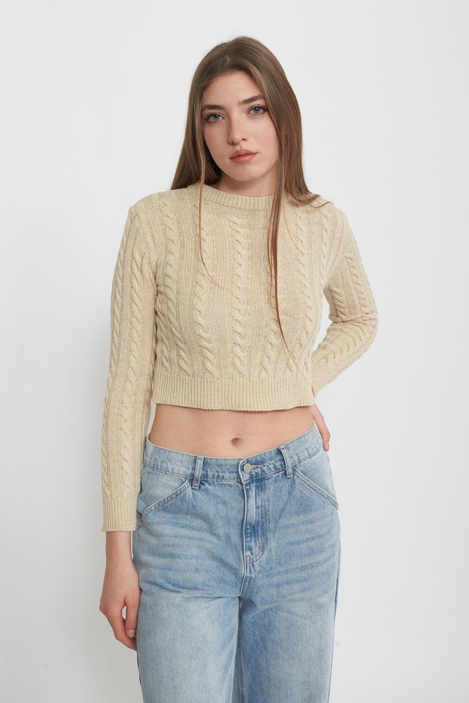 Maglia crop treccia sabbia - Primavera Estate 2025 | Brend
