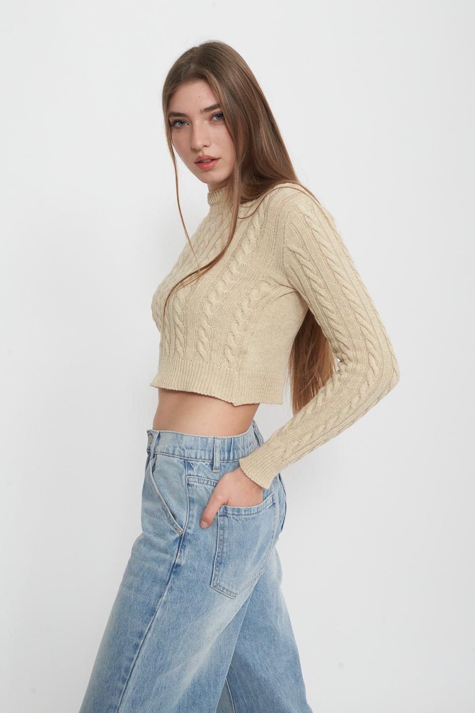 Maglia crop treccia sabbia - Primavera Estate 2025 | Brend