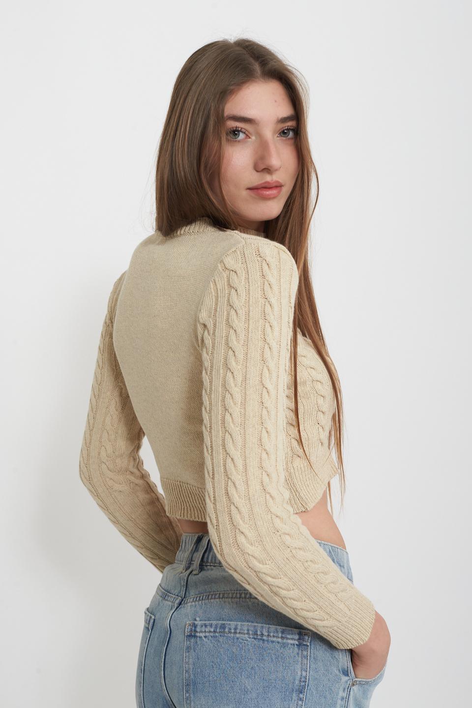 Maglia crop treccia sabbia - Primavera Estate 2025 | Brend
