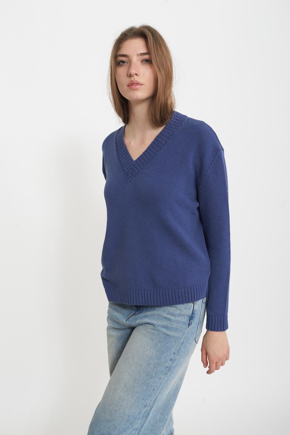 Maglia scollo V asimmetrica blu - Primavera Estate 2025 | Brend