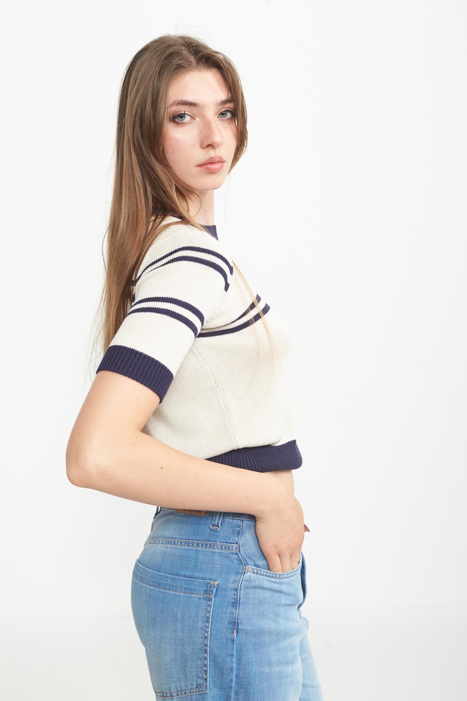 Maglia doppie righe panna/blu - Primavera Estate 2025 | Brend