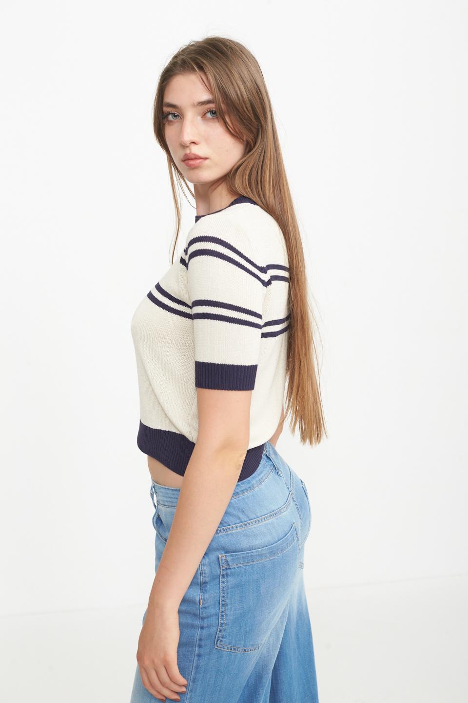 Maglia doppie righe panna/blu - Primavera Estate 2025 | Brend