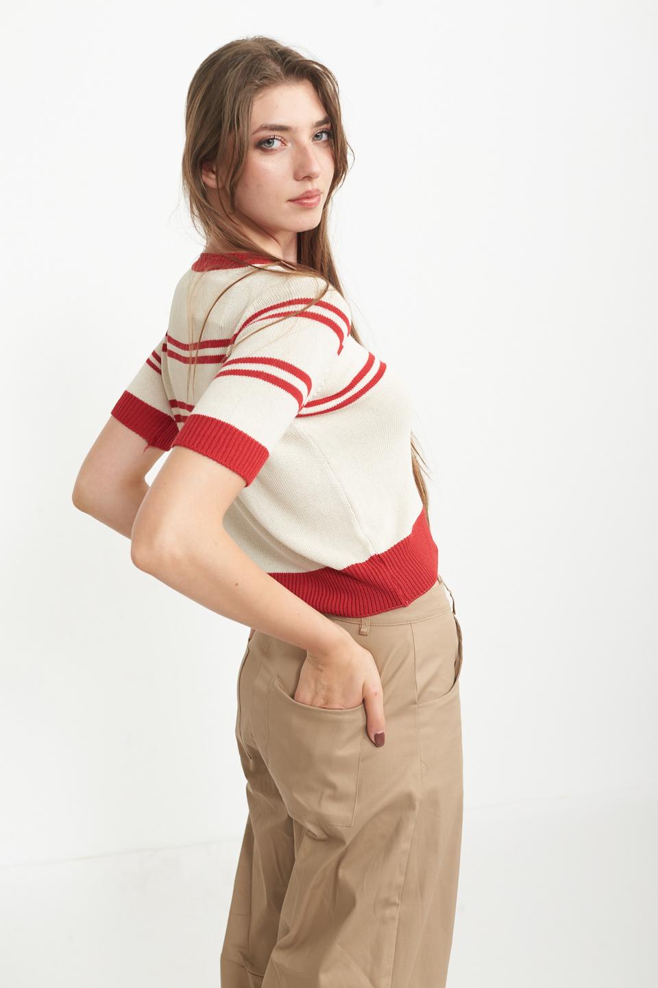 Maglia doppie righe panna/rosso - Primavera Estate 2025 | Brend