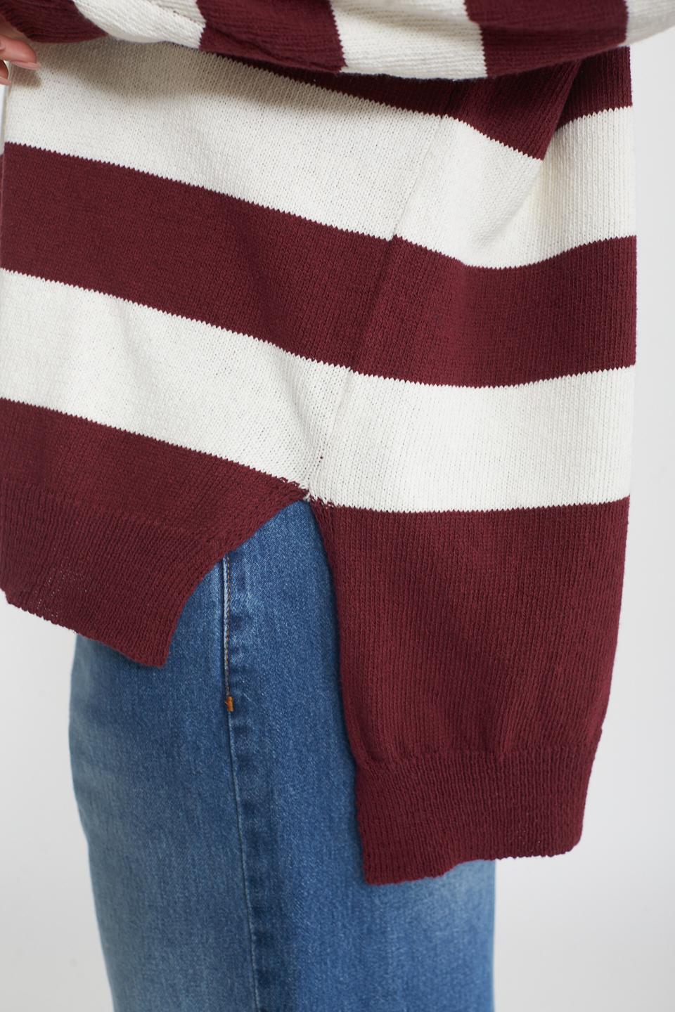 Maglia over paricollo rigata panna/bordeaux - Primavera Estate 2025 | Brend