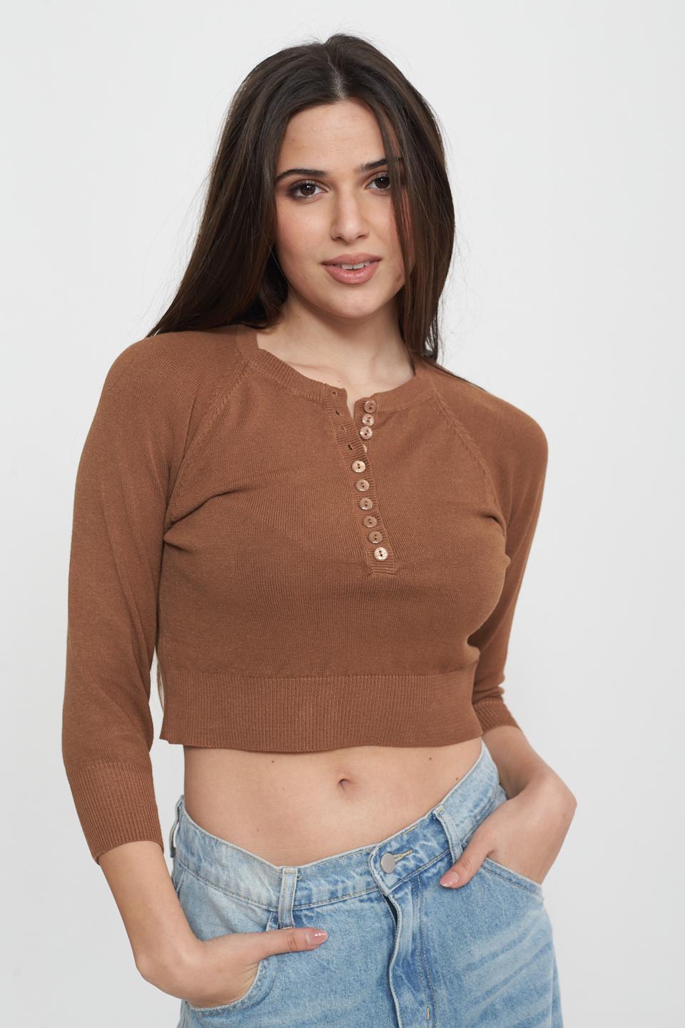 Maglia polo cropped cuoio - Primavera Estate 2025 | Brend