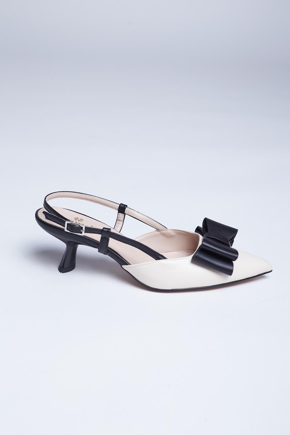 Slingback rocchetto con fiocco nero/tofu - Primavera Estate 2025 | Brend