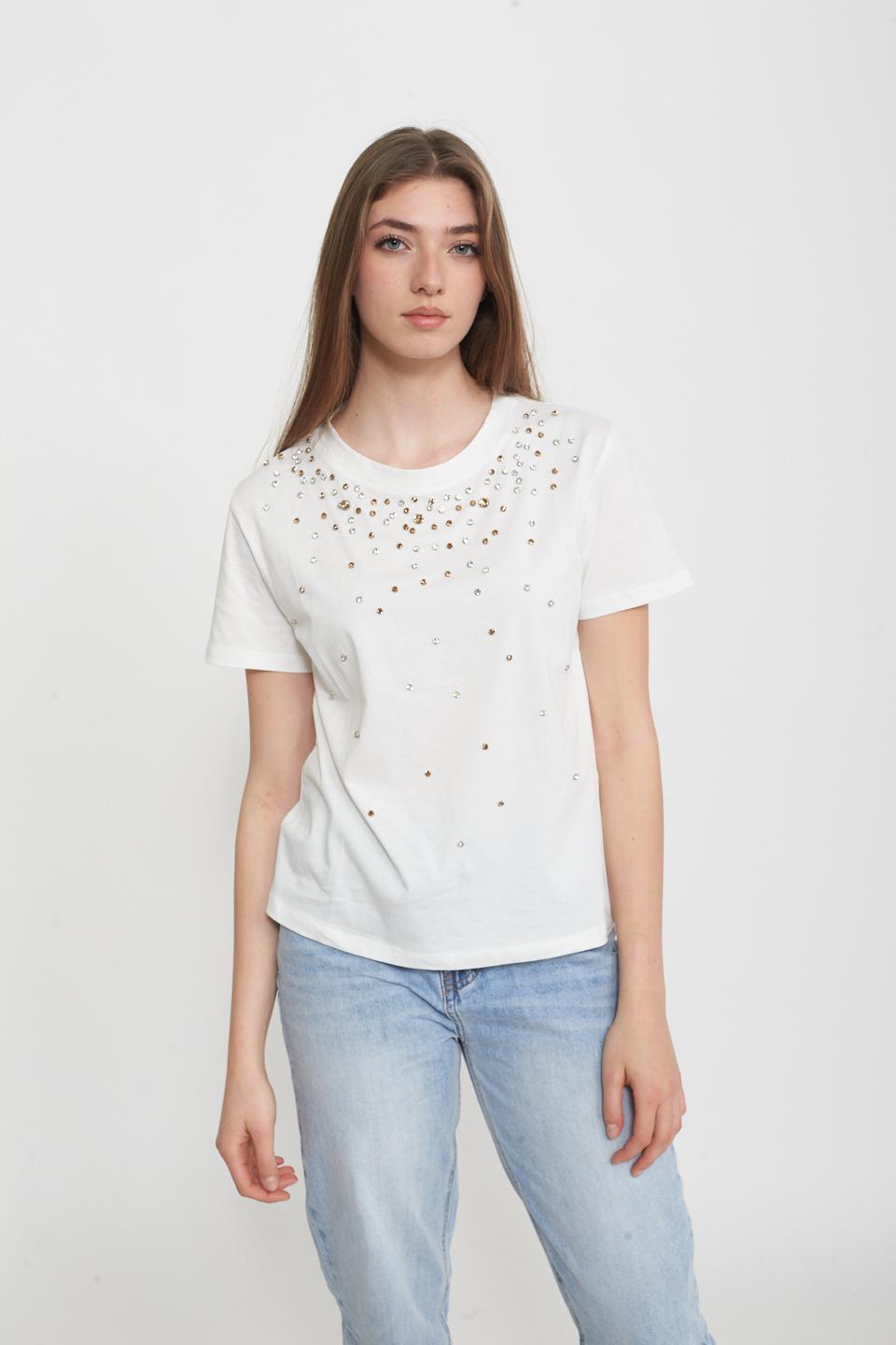 T-shirt strass applicati bianco - Primavera Estate 2025 | Brend