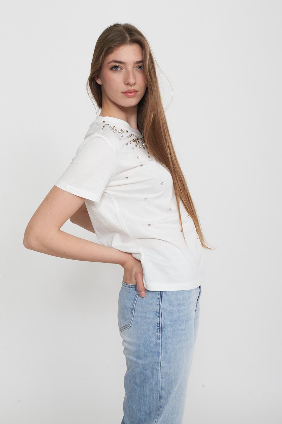 T-shirt strass applicati bianco - Primavera Estate 2025 | Brend