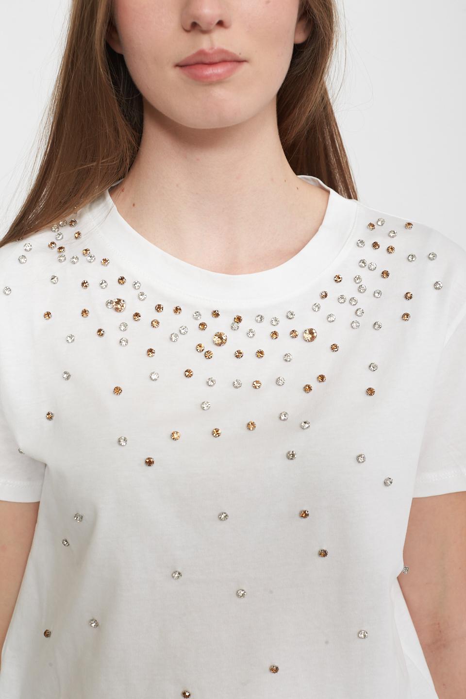 T-shirt strass applicati bianco - Primavera Estate 2025 | Brend