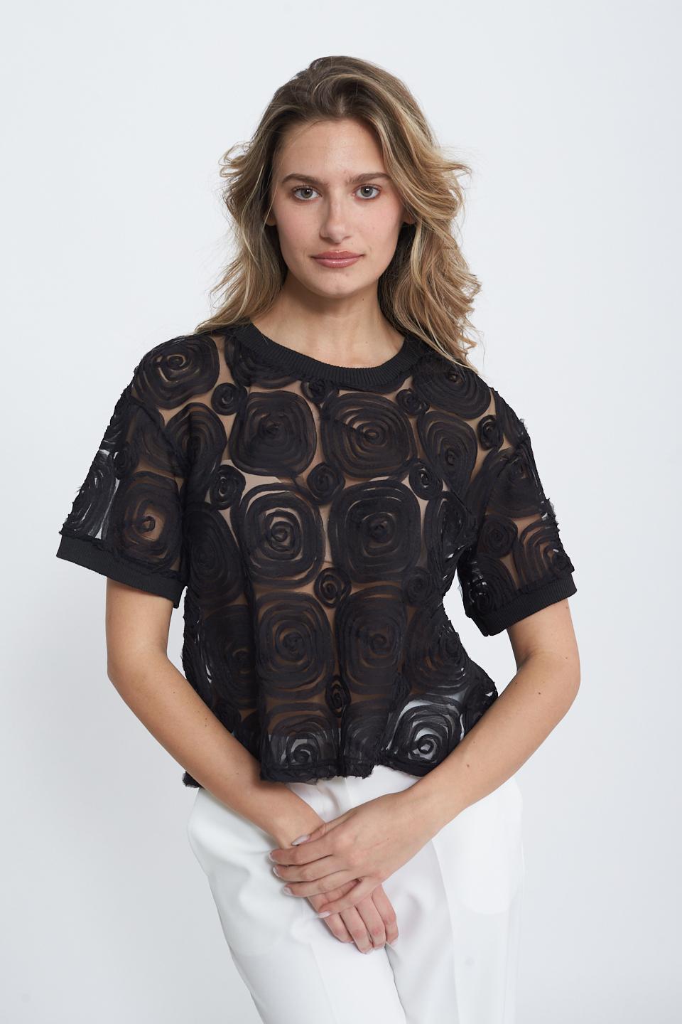 T-shirt scatoletta tulle decorato nero - Primavera Estate 2025 | Brend