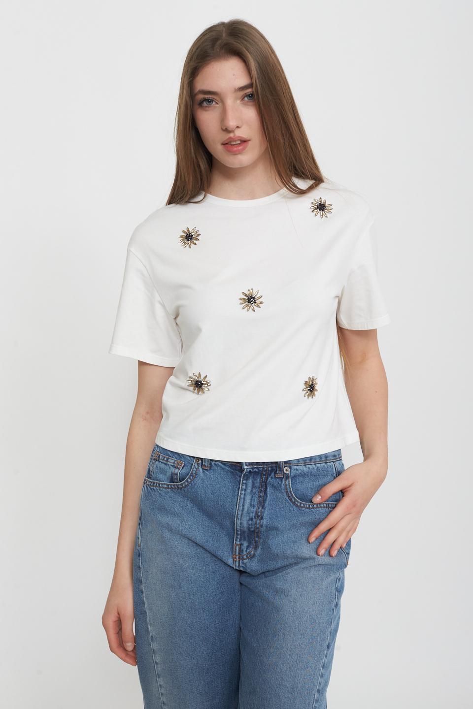 T-shirt 5 pietre-fiore panna - Primavera Estate 2025 | Brend