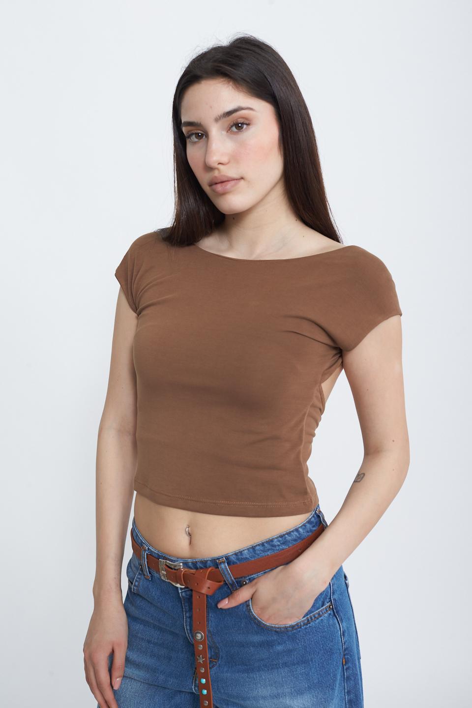 T-shirt schiena nuda tabacco - Primavera Estate 2025 | Brend