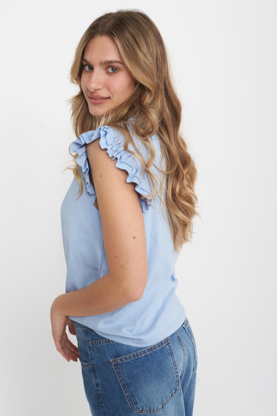 T-shirt manica rouches celeste - Primavera Estate 2025 | Brend