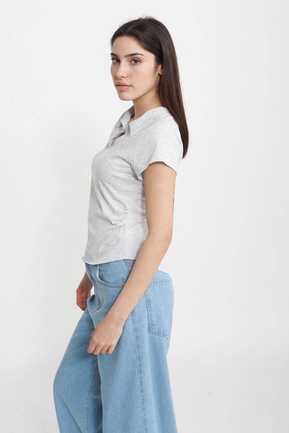 T-shirt polo arricciature grigio - Primavera Estate 2025 | Brend