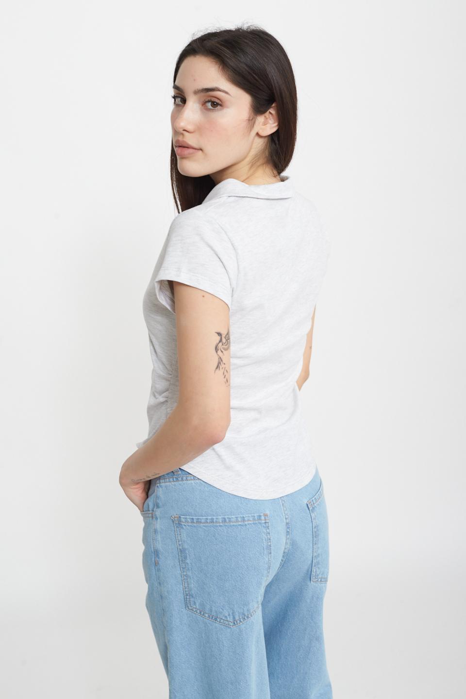 T-shirt polo arricciature grigio - Primavera Estate 2025 | Brend