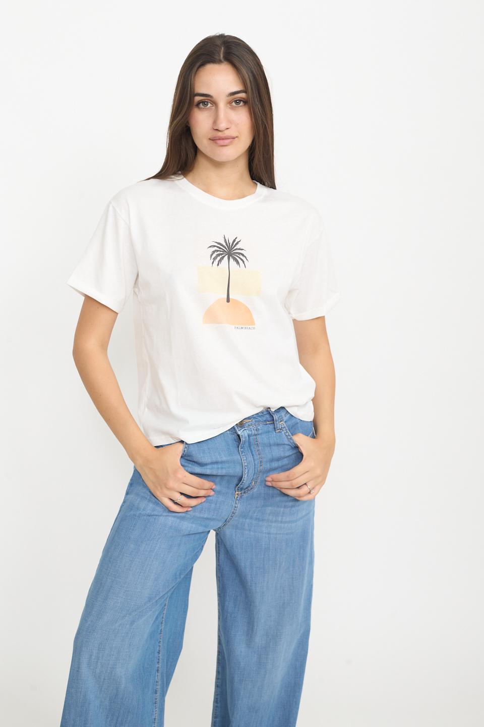 T-shirt stampa palma panna - Primavera Estate 2025 | Brend