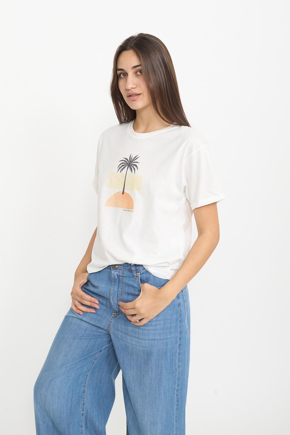 T-shirt stampa palma panna - Primavera Estate 2025 | Brend