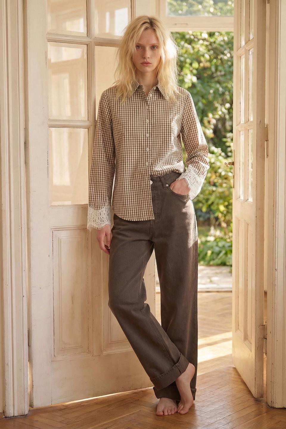 Camicia check polsi pizzo | Brend