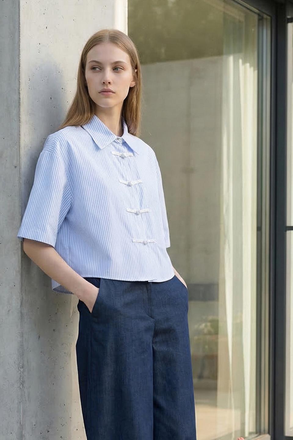 Camicia crop rigata alamari | Brend