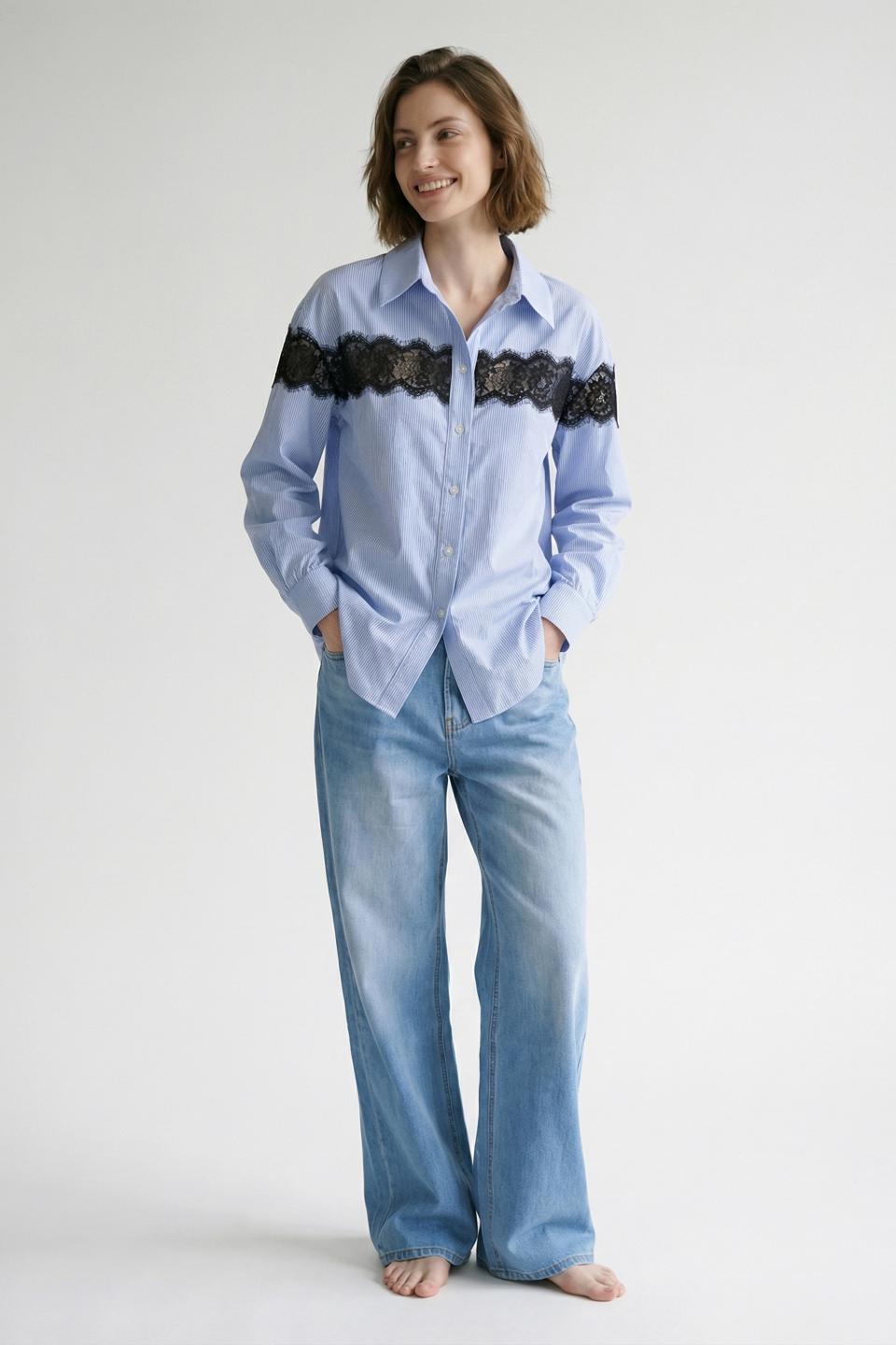 Camicia rigata fascia pizzo | Brend