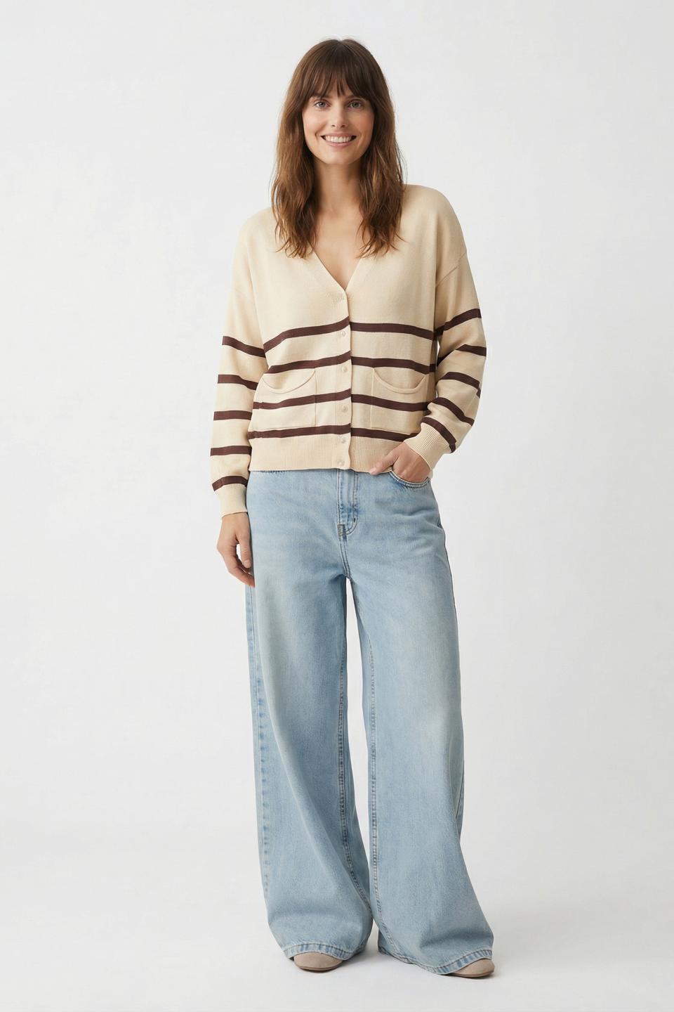 Cardigan scollo V righe | Brend